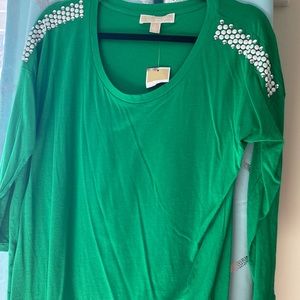 NWT Michael kors green top with shoulder details!